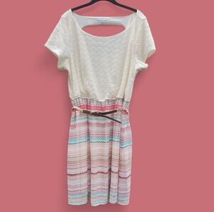 Maurices Cream and Multicolor Chevron Dress